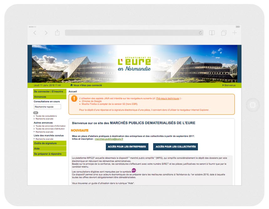 PLATEFORME DES MARCHÉS PUBLICS DEMATERIALISÉS DE L'EURE