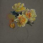 Bouquet de roses jaunes inachevé, pastel de Marie Duret, début XXe siècle