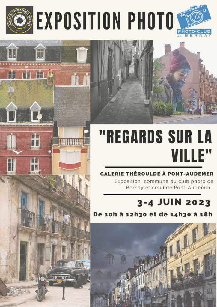 Affiche de l'exposition "regards sur la ville" ayant lieu à la galerie théroulde le 3 et 4 juin 2023