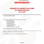 Horaires vacances d'automne Centre Nautique