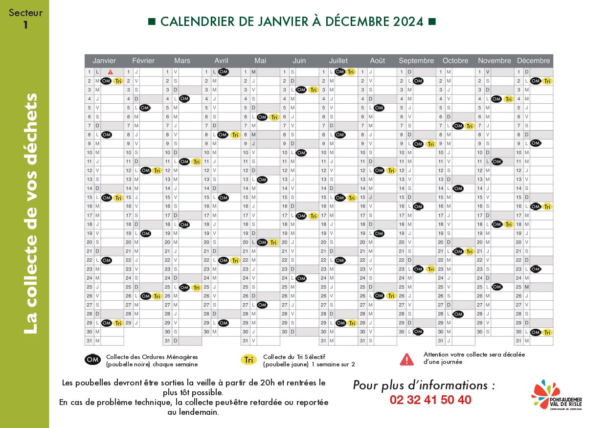 Calendrier de collectes 2024 - Site officiel de Pont-Audemer