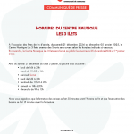 HORAIRES DU CENTRE NAUTIQUE LES 3 ILETS